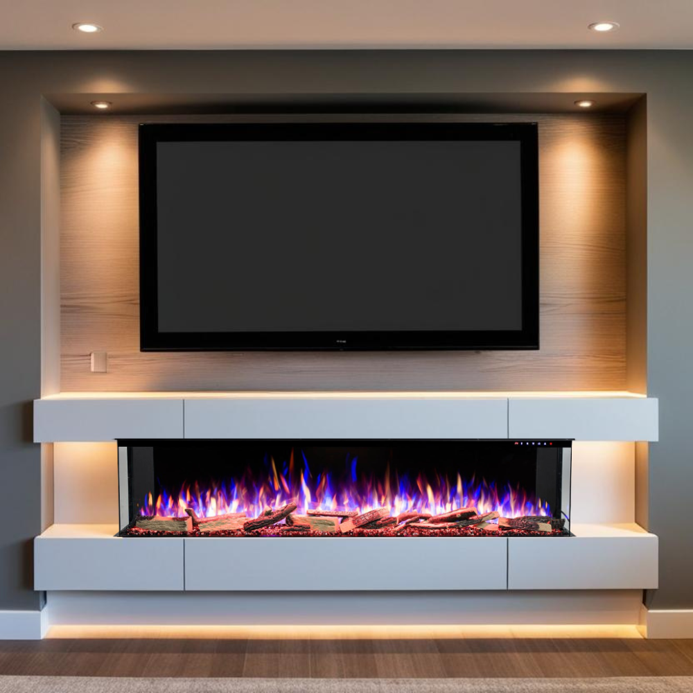Vienna 60" Extra Deep Three Sided Built-in Recessed / Wall mounted Heater Electric Fireplace