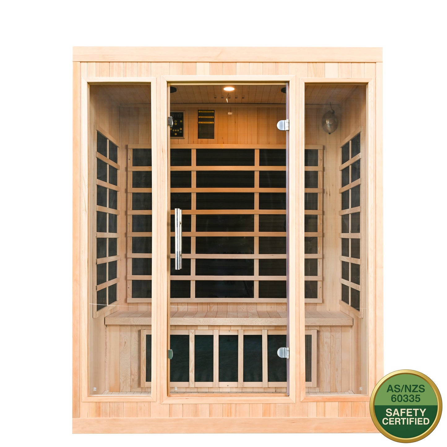 Greenland 3-Person Luxury Far-Infrared Sauna 9 Carbon Heater 2250W Full Glass Front Panel