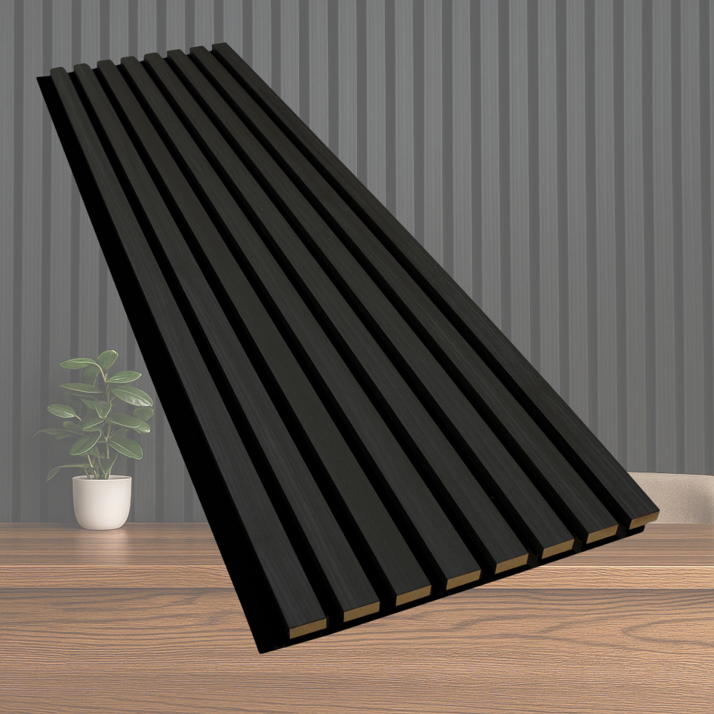 Premium Wooden Slat Acoustic Wall Panels Black Oak 2400x600mm