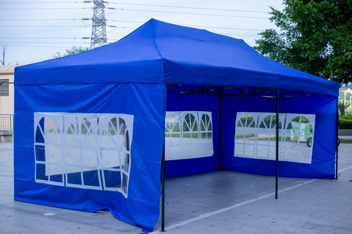 3X6M Folding Gazebo Outdoor Marquee Pop Up Navy Blue 3 sided window wall