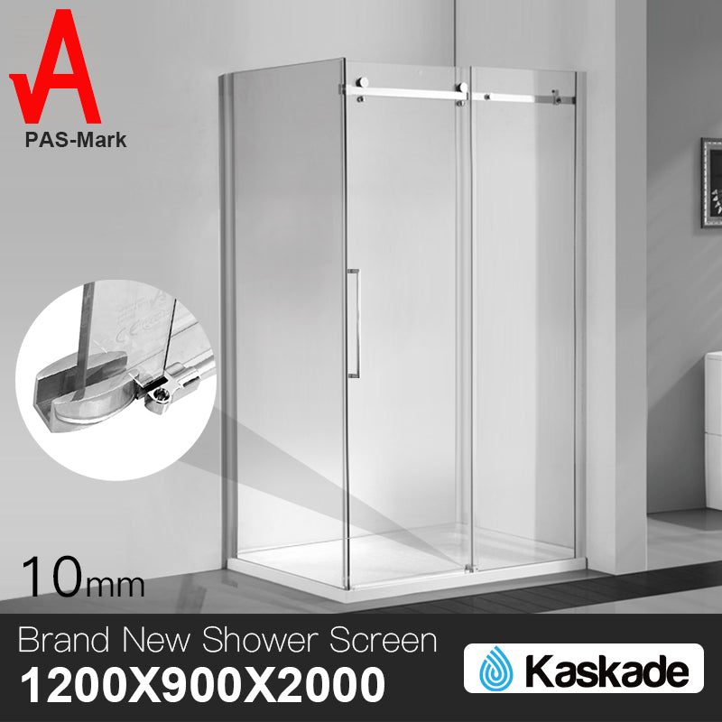 Shower Screen 1200x900x2000mm Frameless Glass Sliding Door