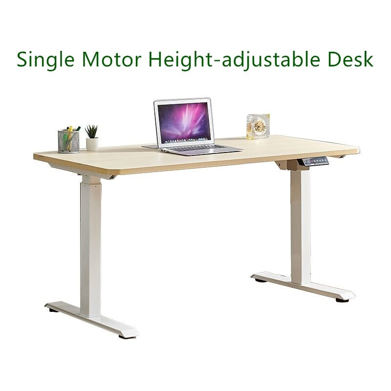 Electric Height-adjustable Computer & Laptop Standing Desk Single Motor White Frame Maple Top