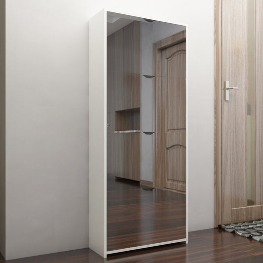 Shoe Cabinet Mirror Shoes Storage Rack Organiser Cupboard Shelf 630x240x1500mm White
