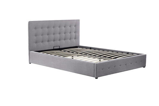 Scandinavian Fabric Square Tufted Gas Lift Storage Bed Frame Queen Grey