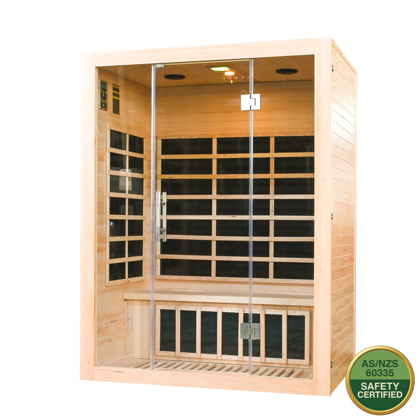 Greenland 3-Person Luxury Far-Infrared Sauna 9 Carbon Heater 2250W Full Glass Front Panel