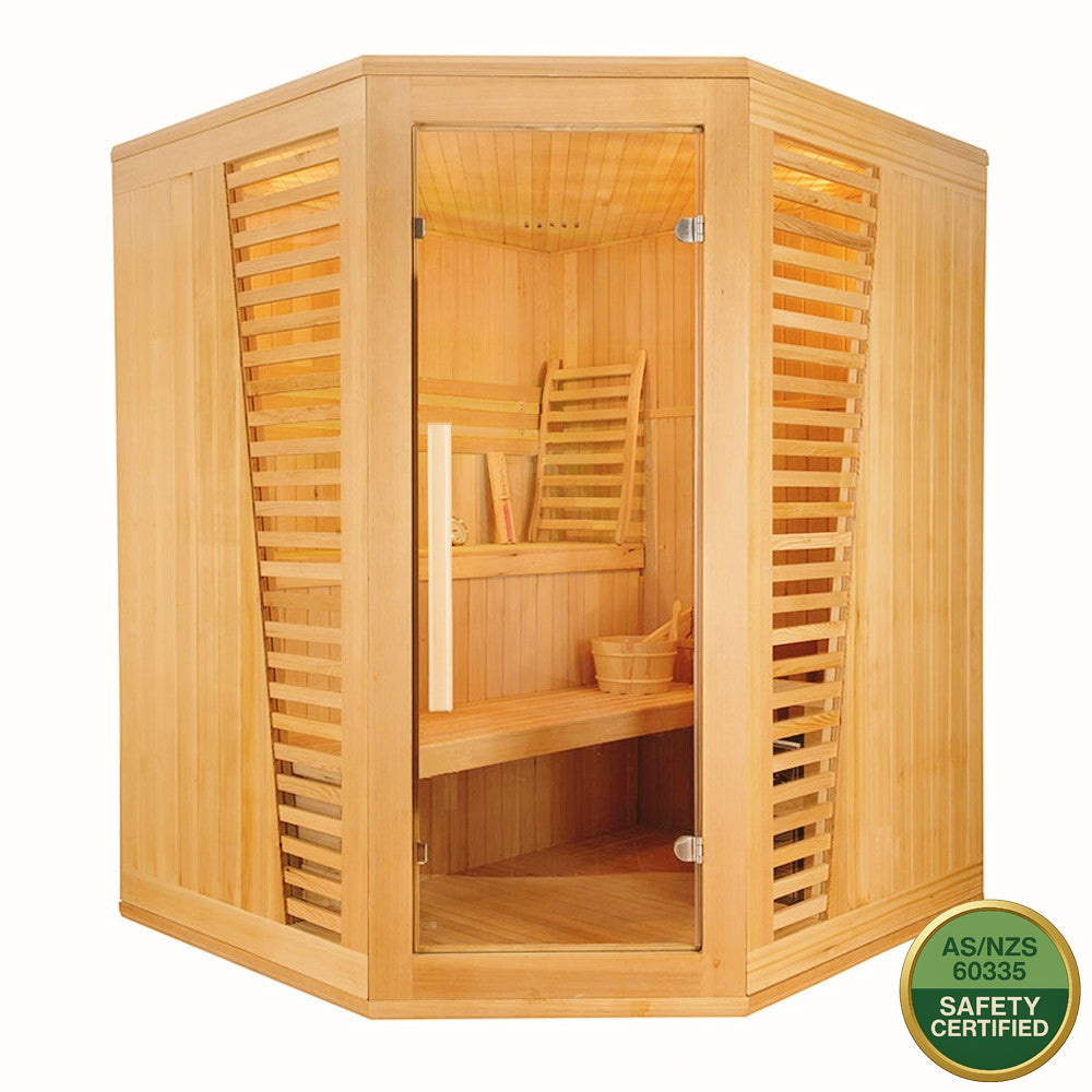 Greenland 3 Person Finnish Indoor Corner Traditional Steam Sauna 6000W