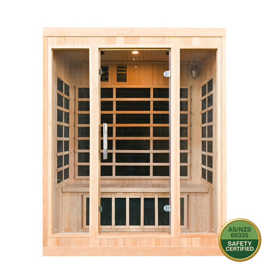 Greenland 3-Person Luxury Far-Infrared Sauna 9 Carbon Heater 2250W Full Glass Front Panel