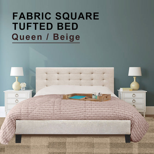 Fabric Bed Frame (Queen size, Beige color)
