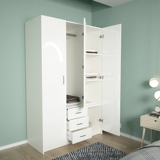 Modern High Gloss 3 Door Home Wardrobe 115x50x181cm