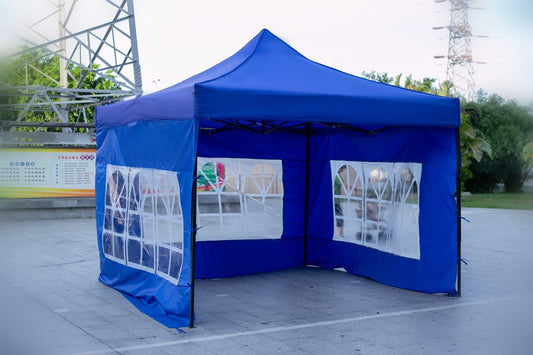 3X3M Folding Gazebo Outdoor Marquee Pop Up Navy Blue 3 sided window wall