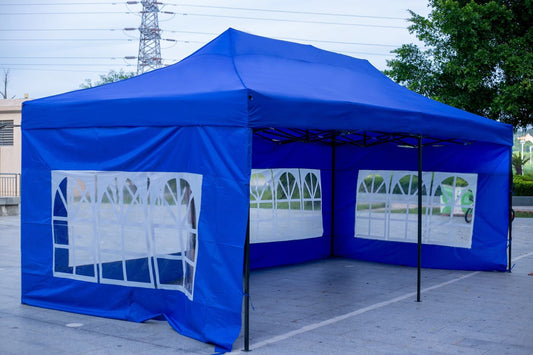 3X6M Folding Gazebo Outdoor Marquee Pop Up Navy Blue 3 sided window wall