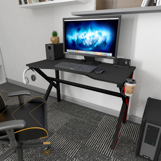 Gaming Computer Desk with LED Lights Cup Holder Headphone Hook 120x60x75cm
