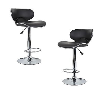 2x Black PU Leather Figure-Eight Kitchen Bar Stools (AD)