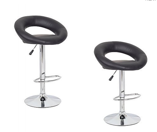 2x Black PU Leather Circular Kitchen Bar Stools (AD)