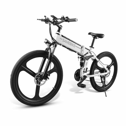 SAMEBIKE 26 Inch Aluminum Folding Electric Bike 350W Motor 10.4Ah Battery Max 30 KPH White