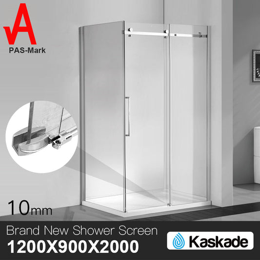 Shower Screen 1200x900x2000mm Frameless Glass Sliding Door