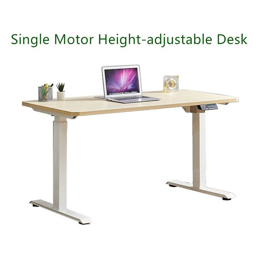 Electric Height-adjustable Computer & Laptop Standing Desk Single Motor White Frame  Maple Top